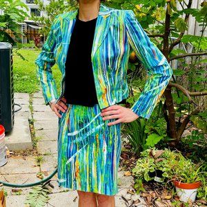 Cache Suit Cotton and Nylon Retro Abstract Design